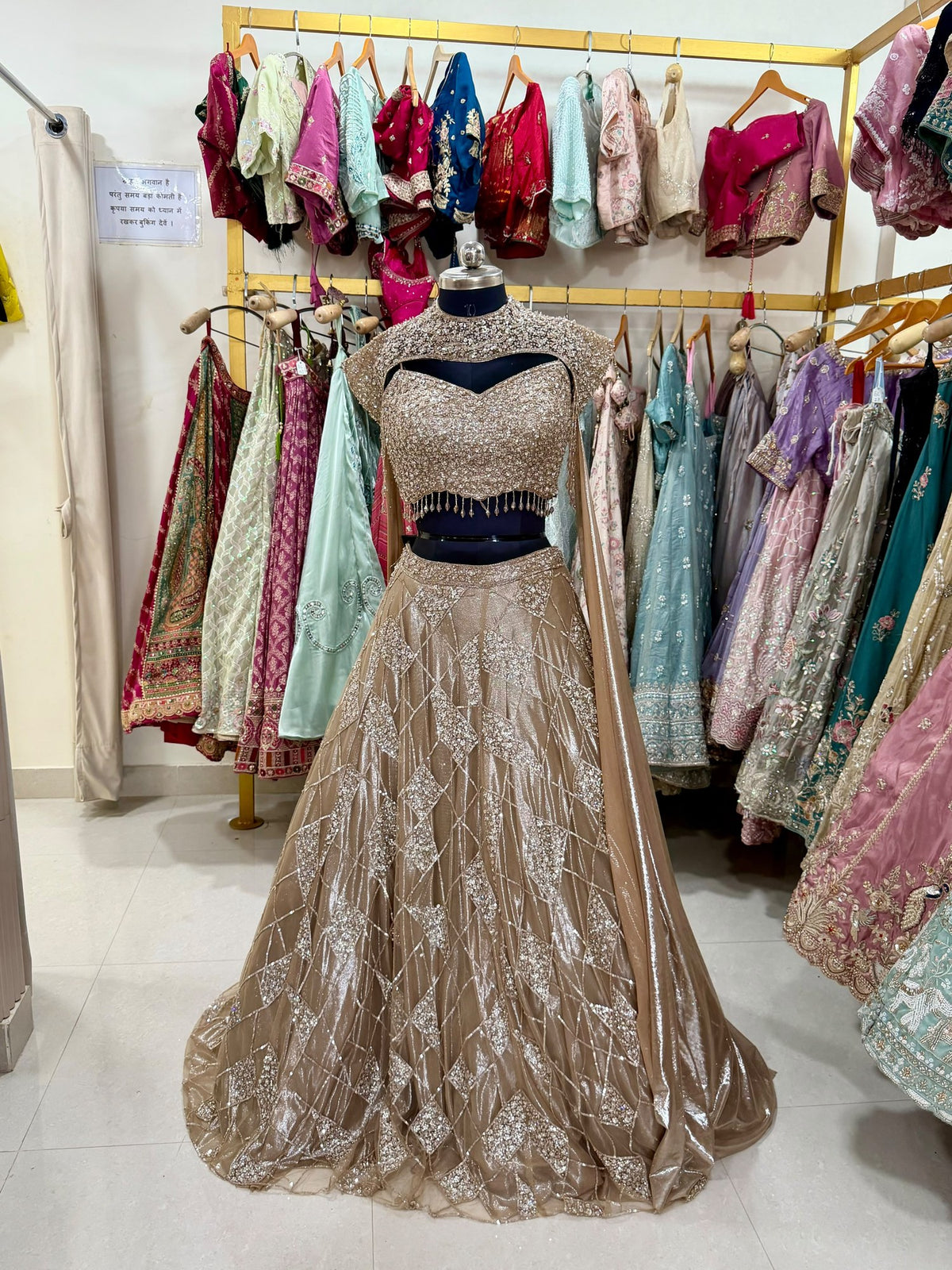Golden Falling Cap Slives Western Fishcut Lehenga – D.NO. 01 – NS Bridal & Groom Collection